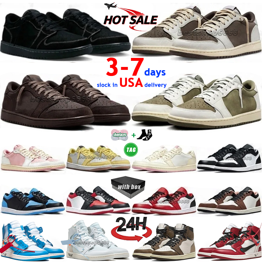 with box travis shoe 1 low og basketball shoes womens mens trainers Reverse Mocha Black Phantom Military Blue Fragment high 1s lows outdoor sports s
