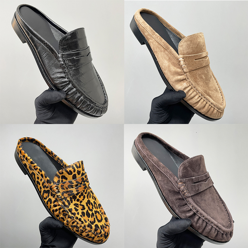 Haute qualité Designer Mocassin Appartements Hommes Femmes Pantoufles Plissées Le Mocassin Mules En Daim Sabots En Cuir Boucle En Métal Slip Sur