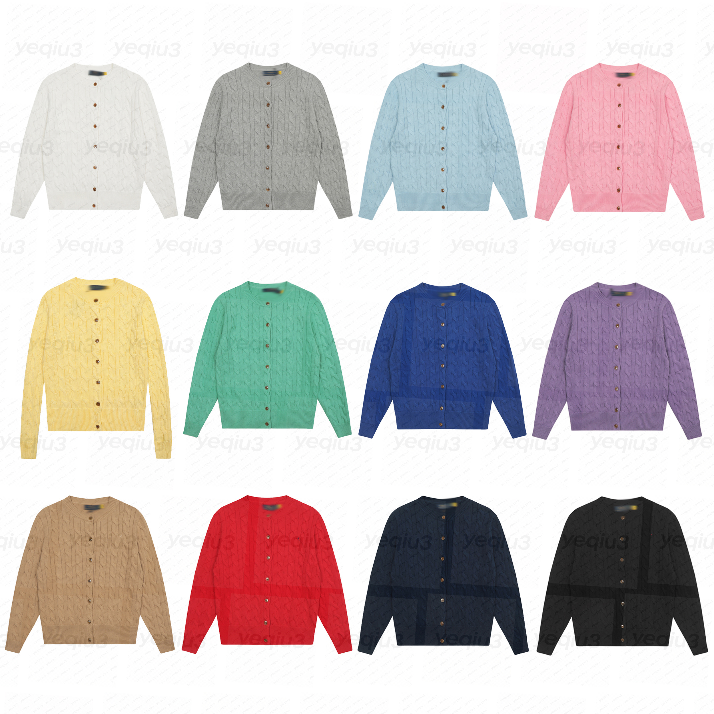 Womens Sweaters crew neck cable knit cardigan Slim Fit Solid Color pony embroidered Knit Sweater Coat
