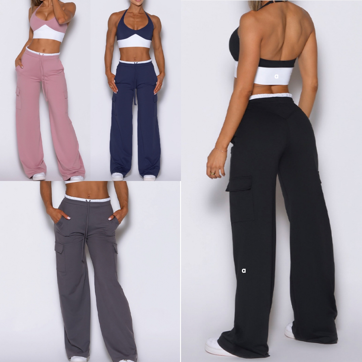 Pantalon de travail à cordon de serrage pour femmes, avec plusieurs poches et soutien-gorge push-up à col licou, ensemble de tenue de sport et de