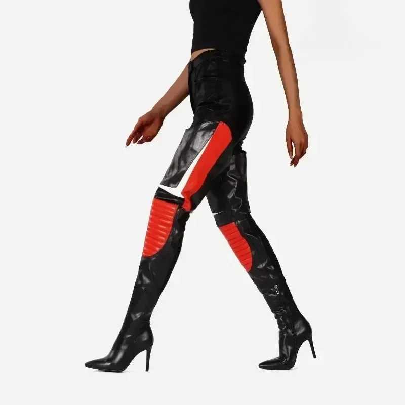 Colorful Mixed Color Women's Over Knee Boots Europe America Sexy Slim High Heel Side Zipper Pointed Lady Large Thigh Boots 43