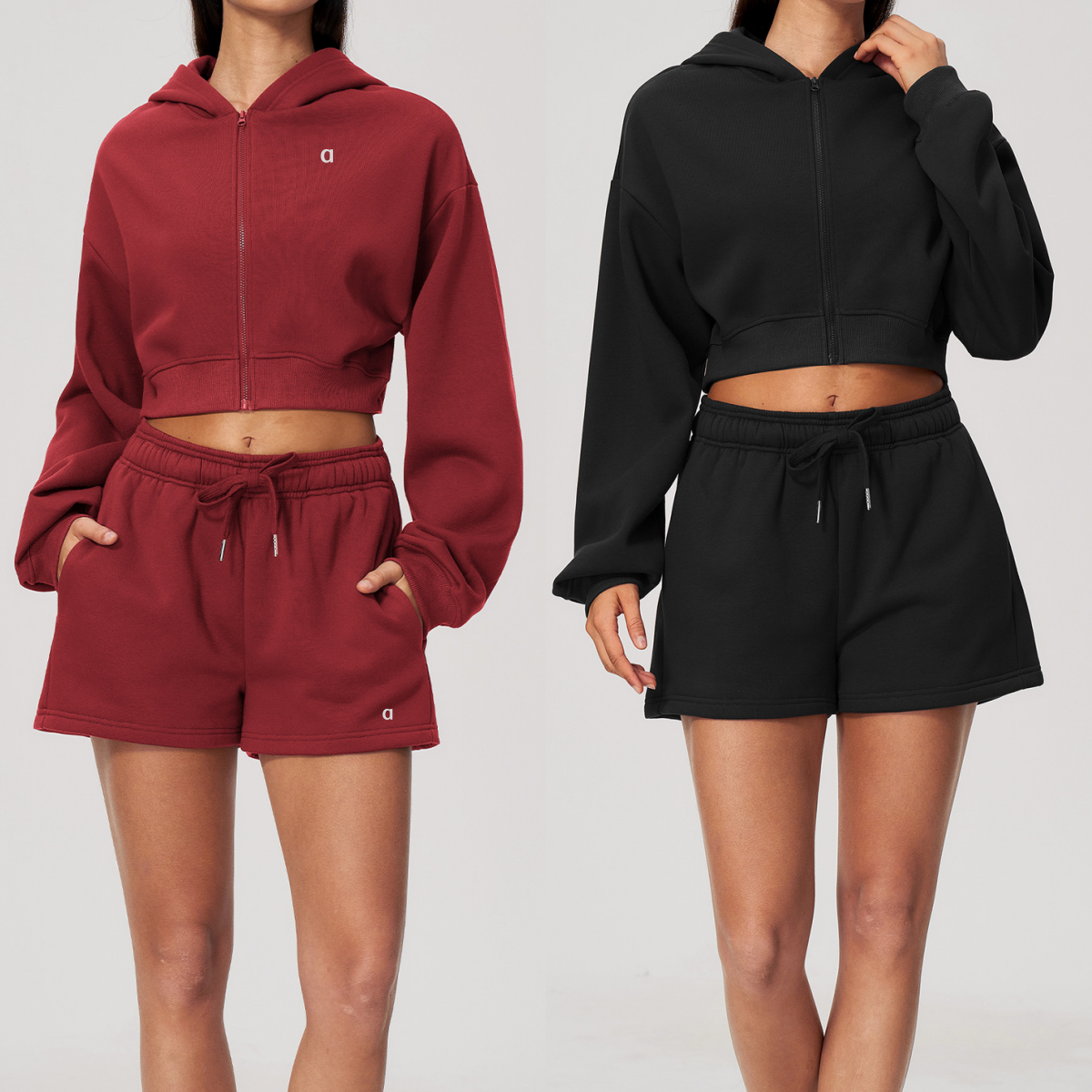 2922AO 3D argent sweat à capuche court pour femme taille haute pantalon de survêtement élastique pour décontracté en plein air course Yoga ensemb