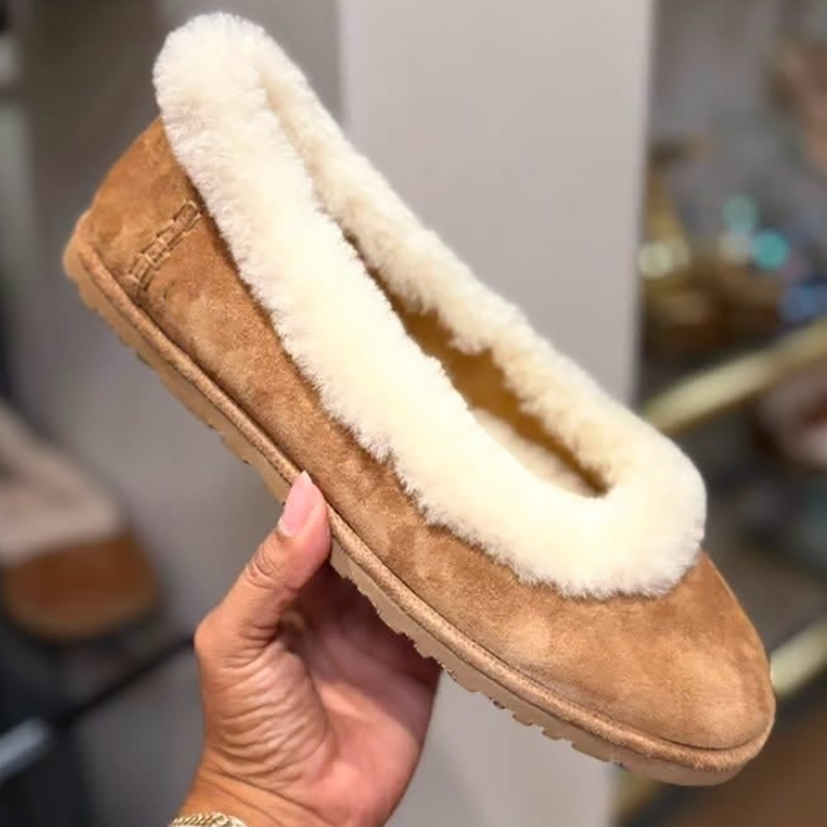Zora Ballet Flat Women Winter Fur Trim Ballet Flats Suede Upper Faux Sheepskin Lining Slip on Round Toe Anti Slip Rubber Outsole boots designer wome
