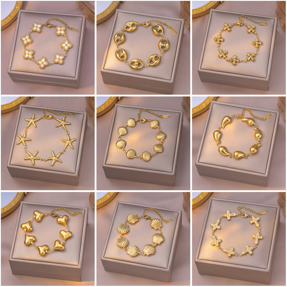 European And American New Stainless Steel Bracelet Cross-Border Shell Ocean Beach Style Light Luxury High-End Feel Women's Jewelry Set
