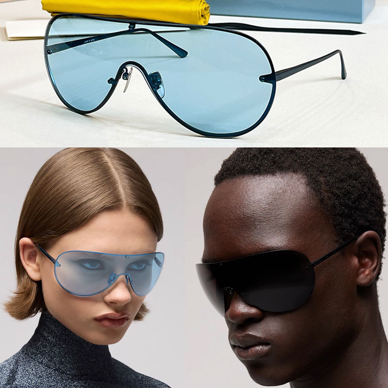 Lunettes de soleil à monture en métal noir pour hommes femmes 2271 lentilles bleues surdimensionnées designers lentilles une pièce lunettes de so