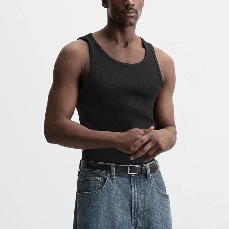 High-Quality Men's Summer Cotton-Blend Tank Top, Sleeveless Slim-Fit Crew Neck Basic Waistcoat, Breathable Casual Undershirt, Black