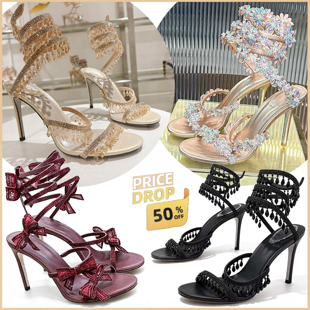 10A Crystal lamp stiletto Heel sandals for womens shoe rhinestone studded Snake Strass shoes Luxury Designers 9.5cm high heeled weeding party heeles