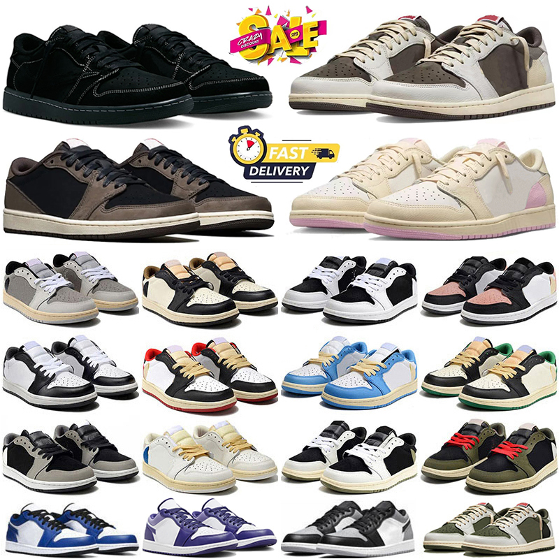 Designer 1s Low Basketball Shoes 1 Sky Pink Black White Shadow 2.0 University Blue UNC Bred Toe Light Smoky Grey Mens Women Outdoor trainers Sneaker