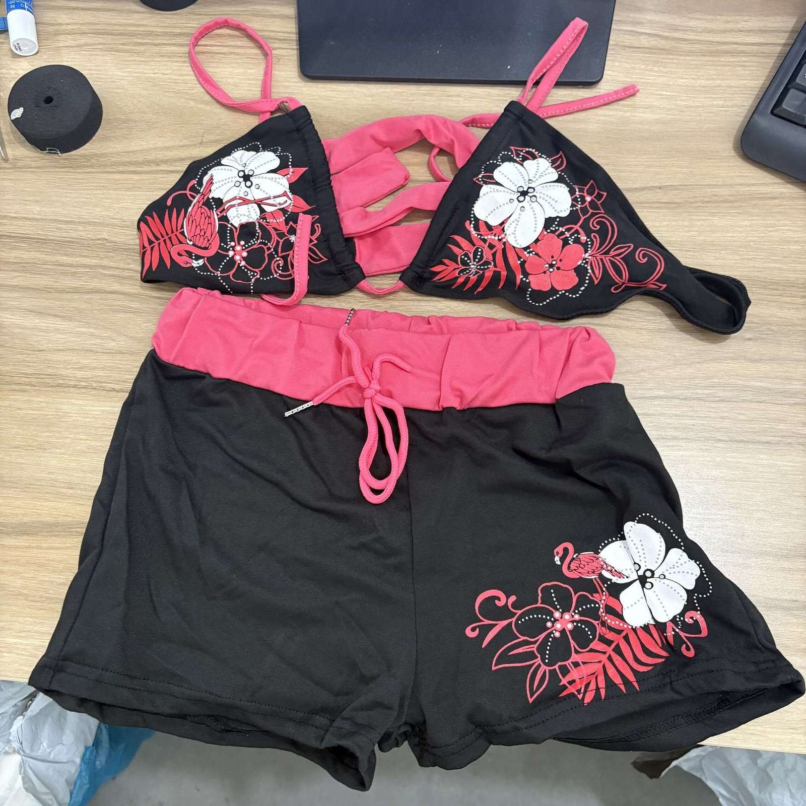 Y2k – maillot de bain Vintage à motif floral pour femmes, ensemble deux pièces, col licou, Triangle, short à lacets, Sexy, Chic, fendu, costume d