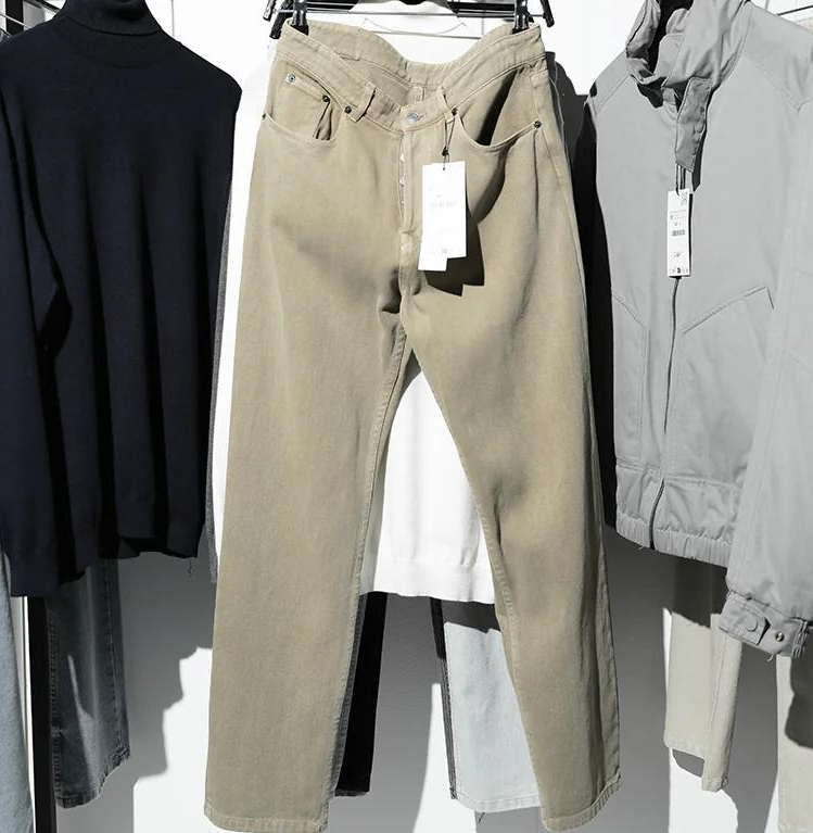Men's Khaki Straight Leg Jeans, Mid Rise Button Fly Relaxed Fit Earth Tone Vintage Casual Denim Pants