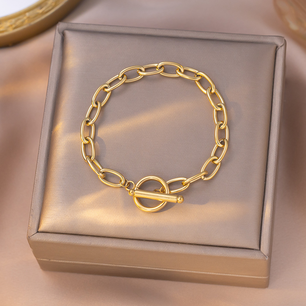 New Fashion Simple Cross Paperclip Stainless Steel Bracelet For Women Vintage Gold OT Buckle Exquisite Versatile Jewelry