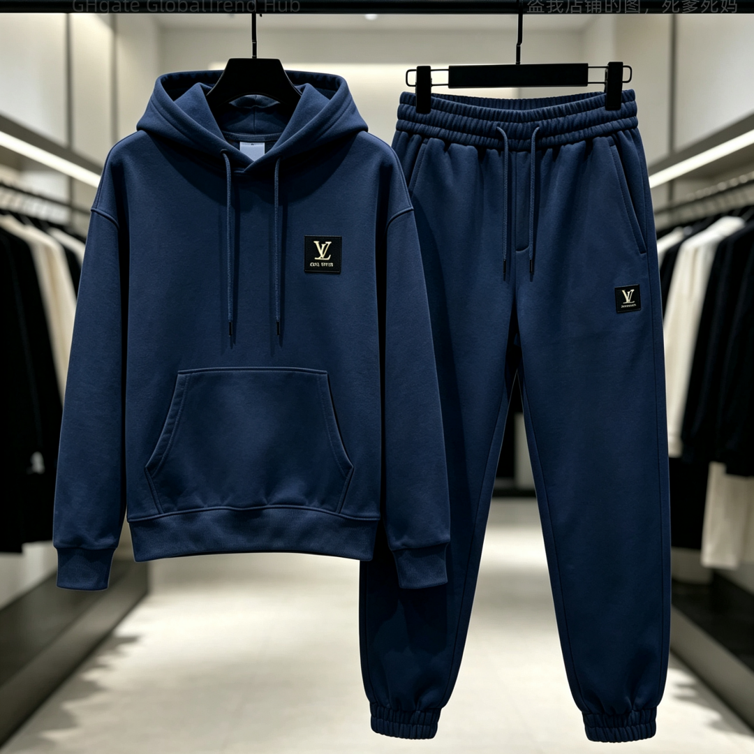 Men Autumn Winter Hooded Tracksuit 2 Piece Outfit, Premium Badge Hoodie & Jogger Pants, Multi Colors, Hip Hop Casual Street Travel Vacation Sportswe