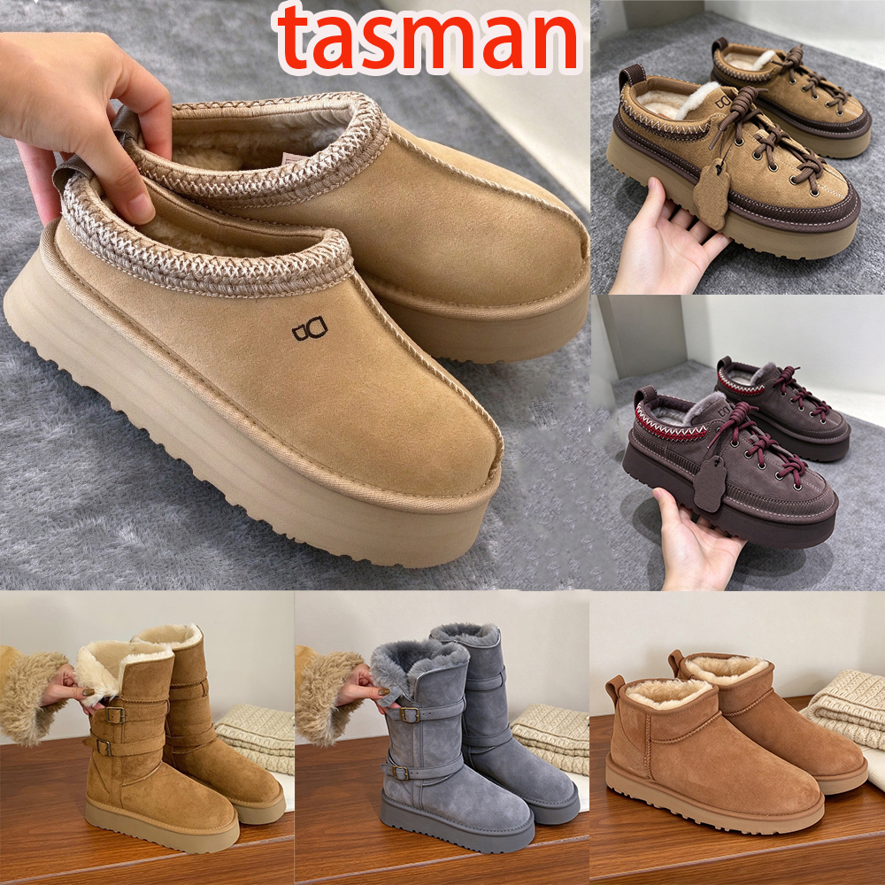 Women Tasman Slippers Tazz mustard seed Chestnut Sand Fur Slides Sheepskin Classic Ultra Mini Platform Boot Winter Women Men Slip-on Shoe AA