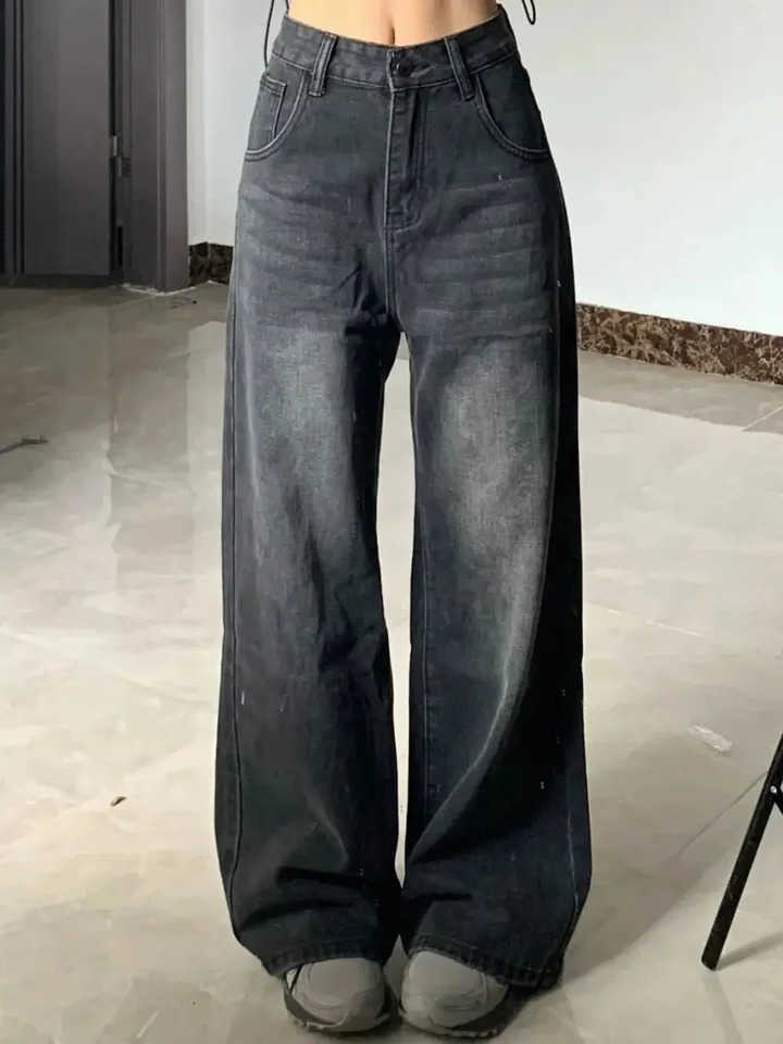 Slimming High-Waisted Jeans for Women Loose-Fit Straight-Leg Bell Bottoms Plus-Size Trousers Pear-Shaped Body Type S2610135KM9