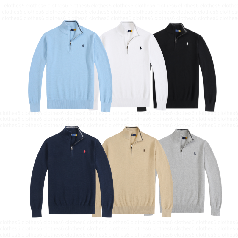 Vintage Polos Sweater Quarter Zip Men's Pullover Sweaters Autumn Outfit Knit Sweaters High Quality Unisex Classic Sweater