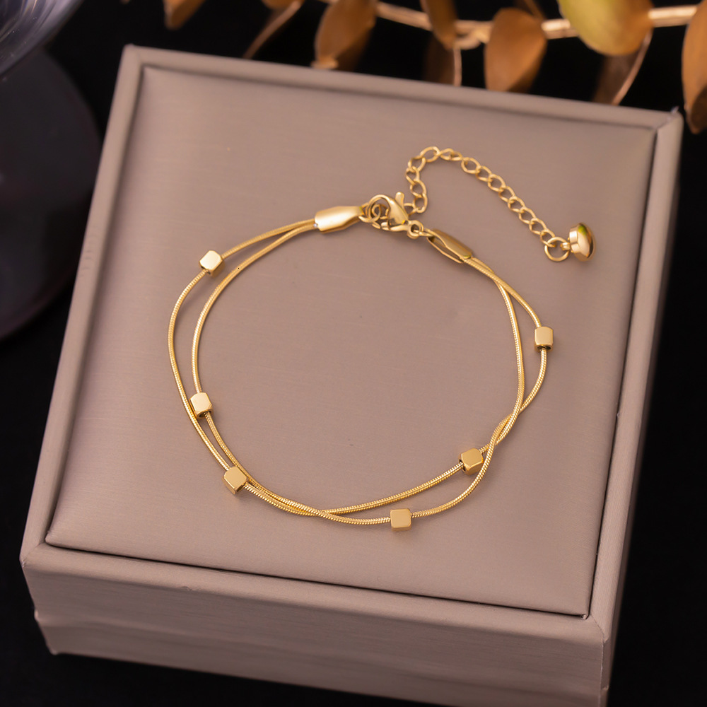 French-Style Niche Design, Simple And Trendy Ins-Style Fashion Small Square Titanium Steel Snake Chain, Vintage Double-Layer Bracelet That Does Not
