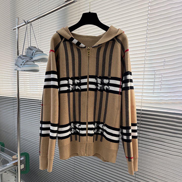 designer jacket, high-quality checkered hooded jacket, jacket men, double-sided wool knitted fabric, winter casual warm zipper knitted jacket