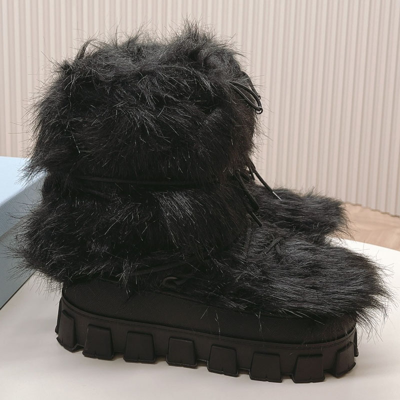 Shearling Apres Ski Booties Designer Womens Luxury Snow Boots With Long Wool Uppers Comfortable Warmth Drawstring Drawstring Winter Insulation Fur B