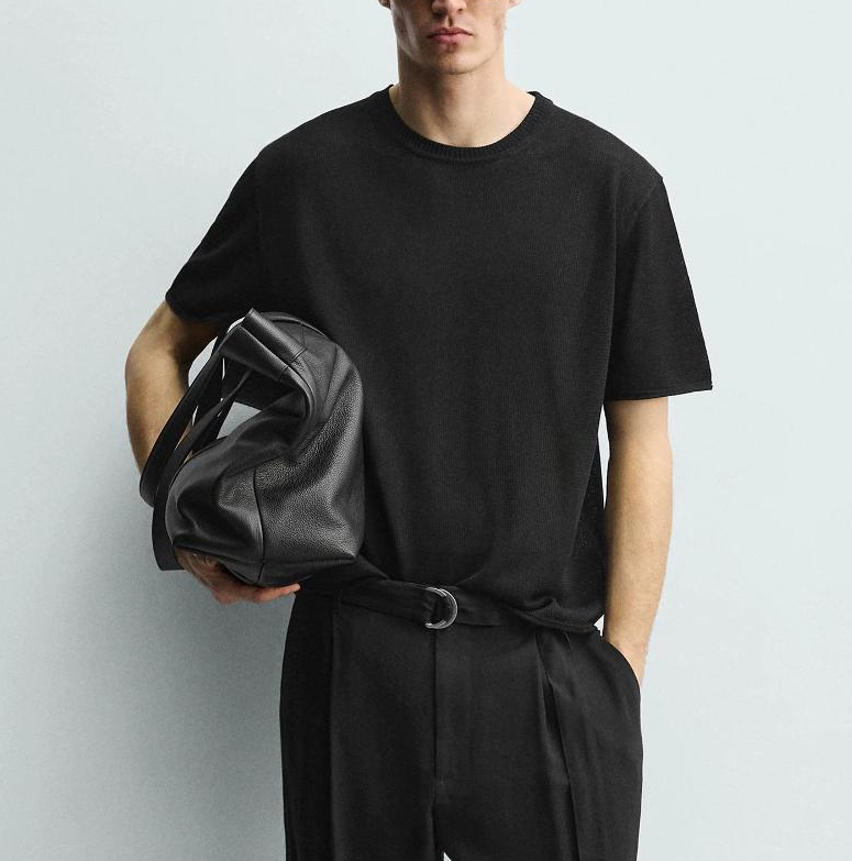 High-quality Goods T-shirt d'été en mélange de Viscose tricoté Simple pour hommes, haut de pull décontracté léger et respirant à col rond noir à