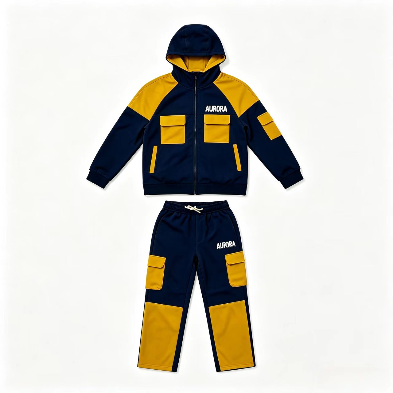 Survêtement pour hommes, ensemble 2 pièces, vêtements de sport à capuche, pantalon cargo, tenue color block, costume décontracté pour hommes