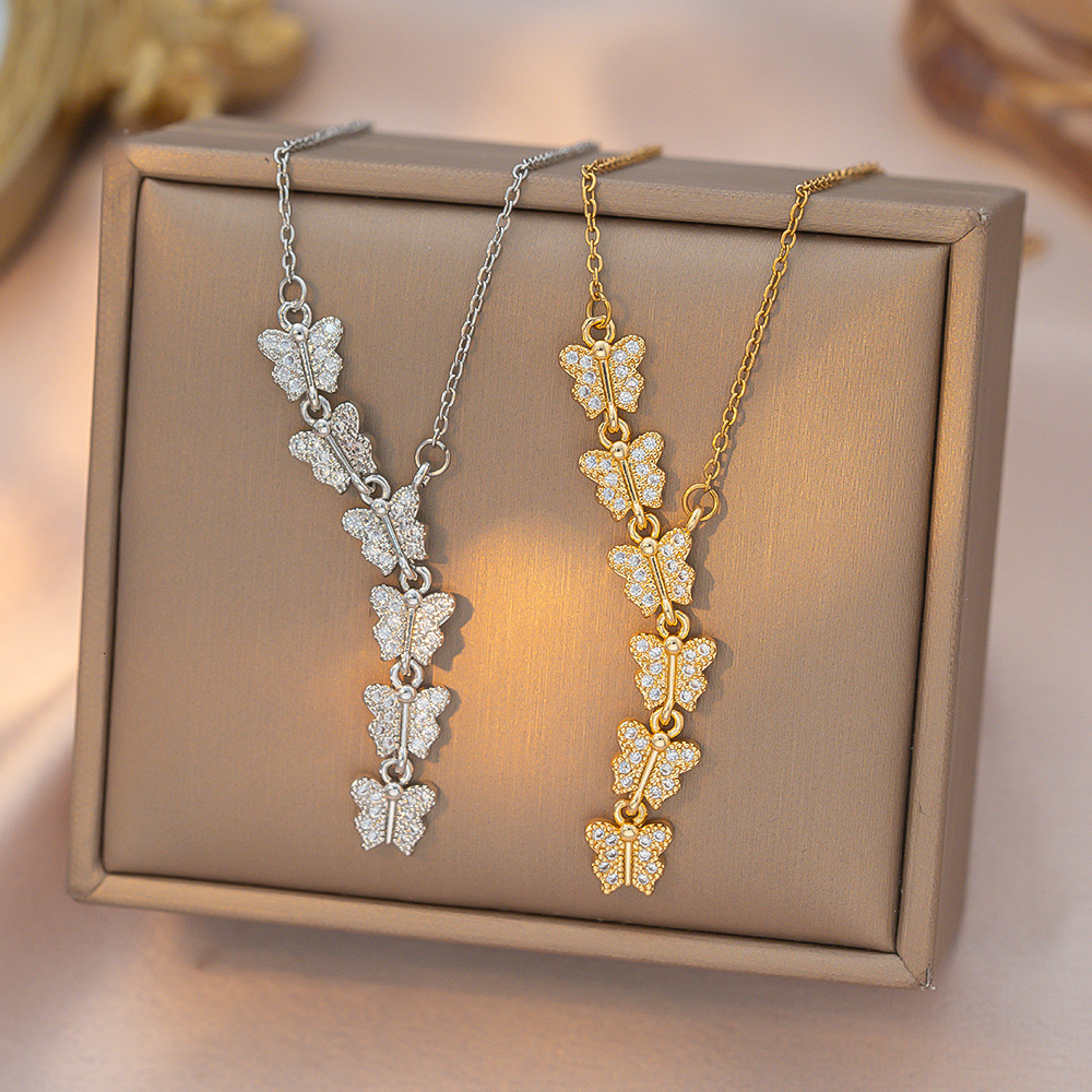 Cross-Border Style Tassel Butterfly Necklace, Ultra-Sparkling, Fully Diamond-Studded, Delicate And Sweet, With High-End Feel, In A New Chinese Style