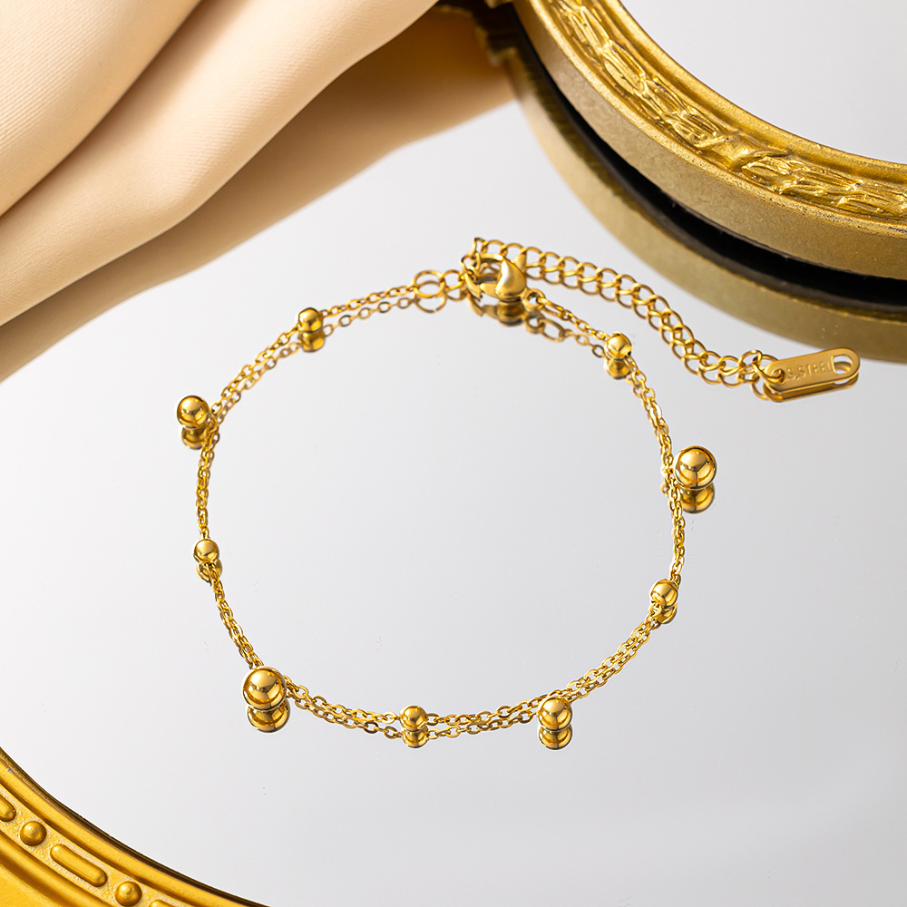 French Style New Simple Large And Ball Titanium Steel For Women Fashionable Versatile Jewelry Exquisite Non-Fading Small Gold Bead Bracelet