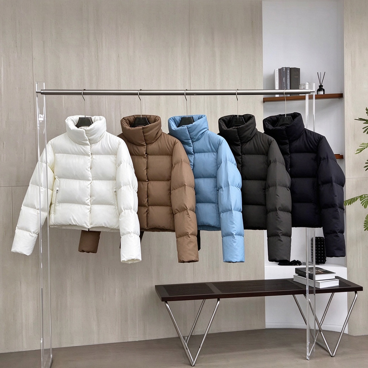 Women Winter Cropped alooness Jacket Sherpa Fleece Puffer Coat Stand Collar Hooded Warm Quilted Outerwear with Zip Pockets