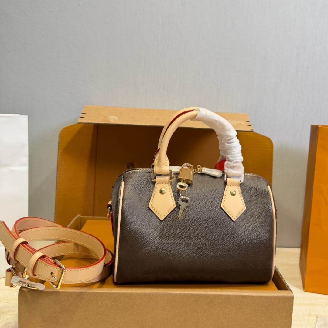 Designer Nano 16 20CM Vintage Denim Boston Bag for Women Brown Shoulder Bag Top-Handle Satchel with Crossbody Strap Fashion Everyday Handbag Luxury