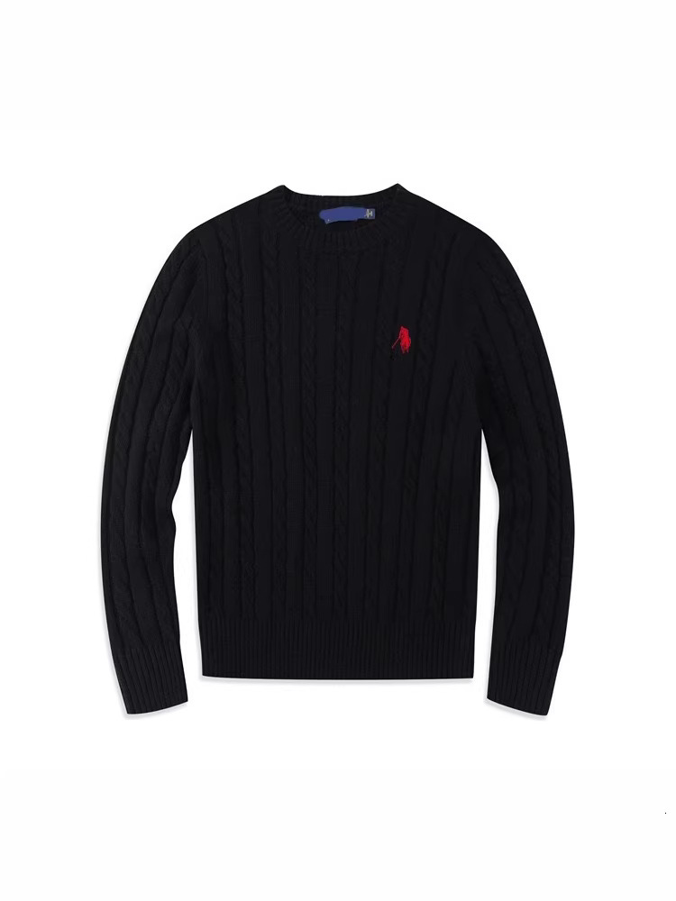 High-End Fashion Daily Luxury Clothing Scannable Polo Autumn Winter Polo Shirt With Embroidered Pony Logo, Round Neck, Cable-Knit Wool Sweater, Warm