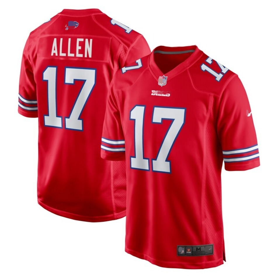 Mens 17 Josh Allen Cook III Moore White/Red Alternate/Royal/Gray Full Embroidery Tackle Twill Team Game Jersey - Mens Big Size 4XL 5XL6XL