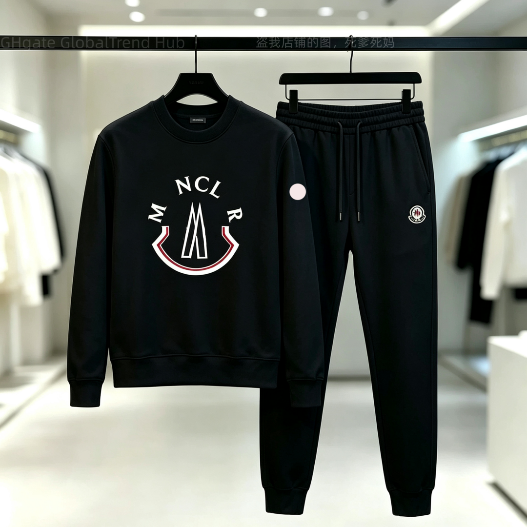 Mens High Quality Crew Neck Jogger Set, Fashion Front Logo Print, Soft Fabric, Multi Color Options, Street Holiday Travel Daily Casual Sports Suit