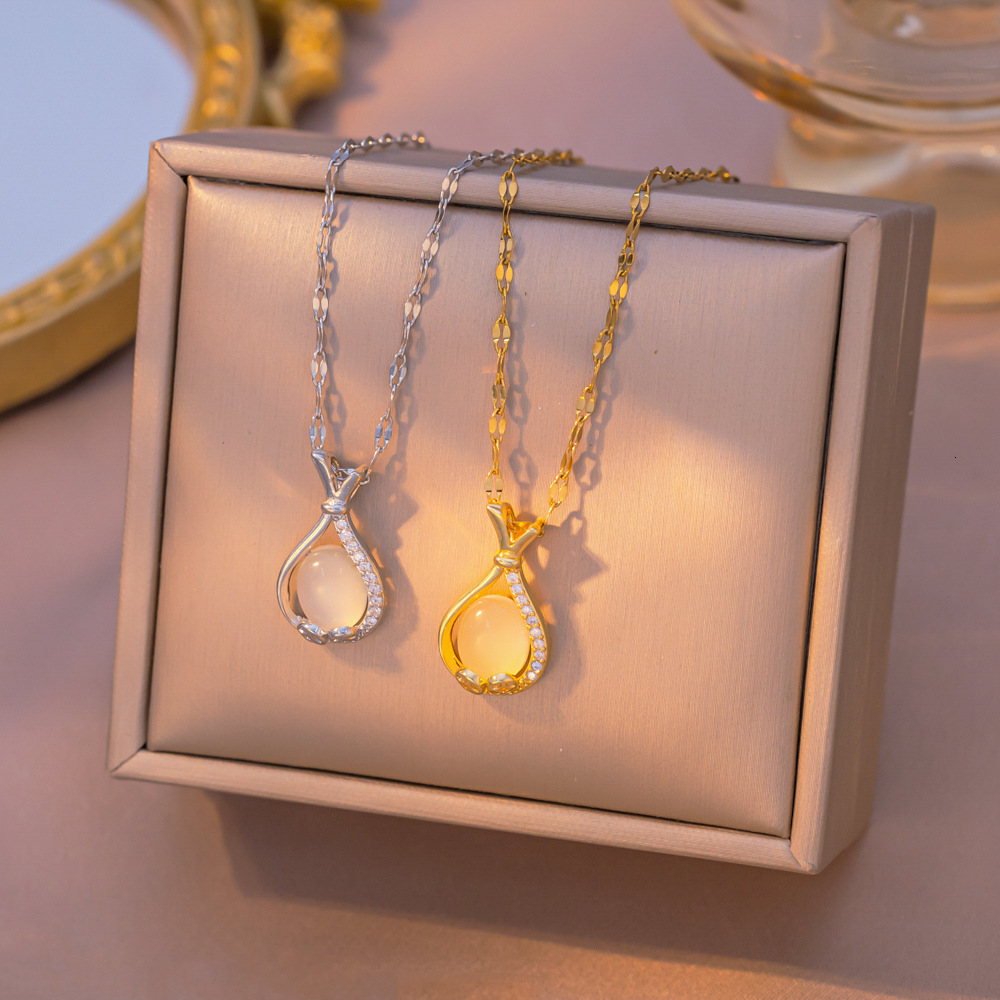 Lucky Fortune Bag Cat's Eye Stone New Necklace For Women Fashion Micro Pave Zircon Elegant Light Luxury Versatile High-End Clavicle Chain