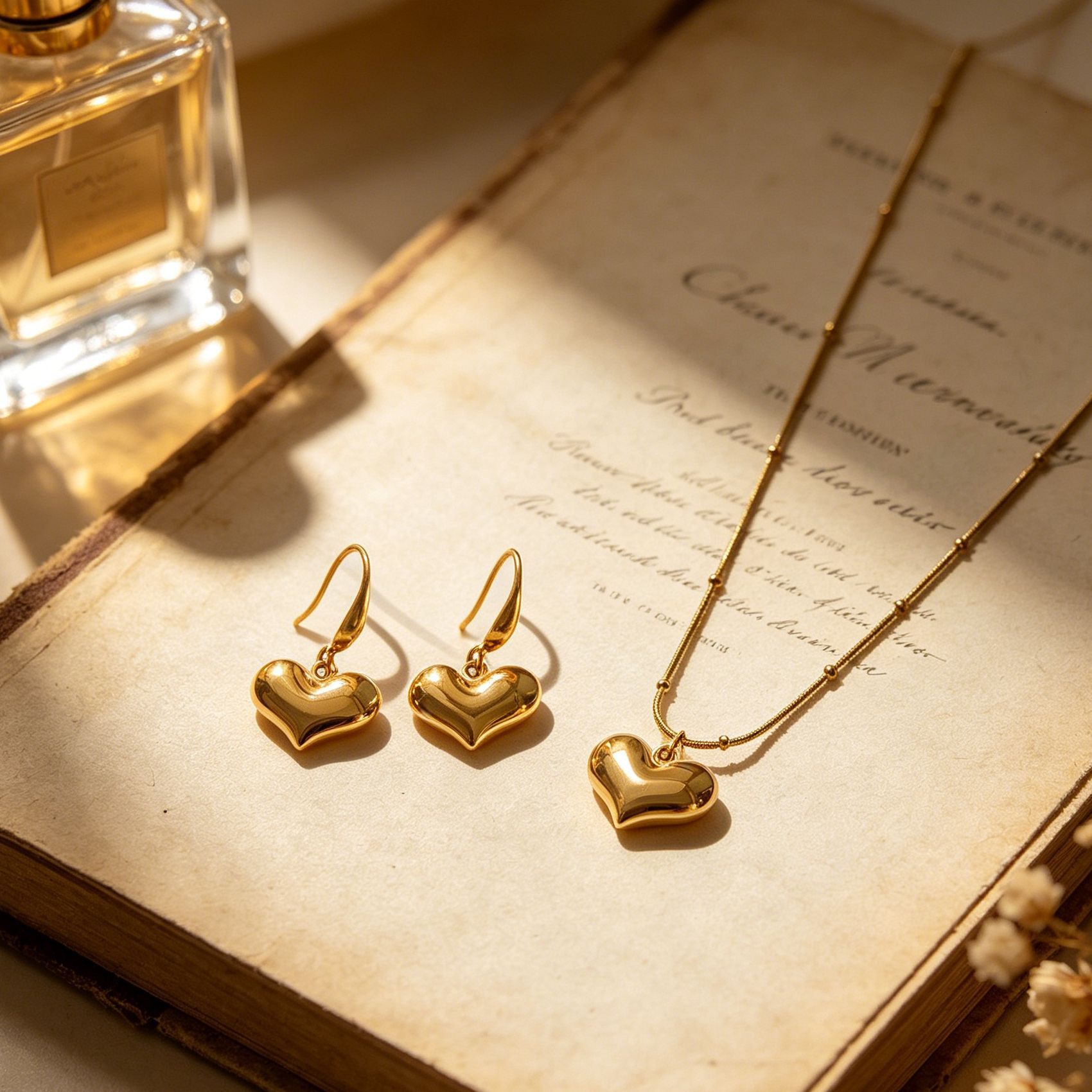 French-Style Retro 3D Heart Titanium Steel Necklace, Fashionable Luxurious Set For Women, Featuring A Simple And Elegant Heart-Shaped Clavicle Chain