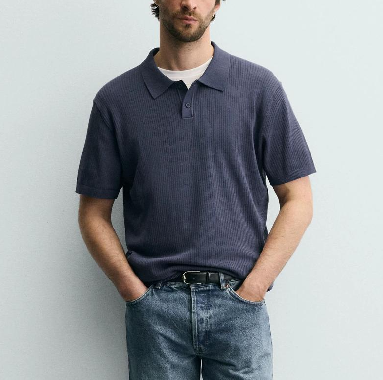 Polo en tricot d'été de haute qualité pour hommes, haut ajusté à manches courtes de couleur océan avec col rabattu et boutons, frais et respirant