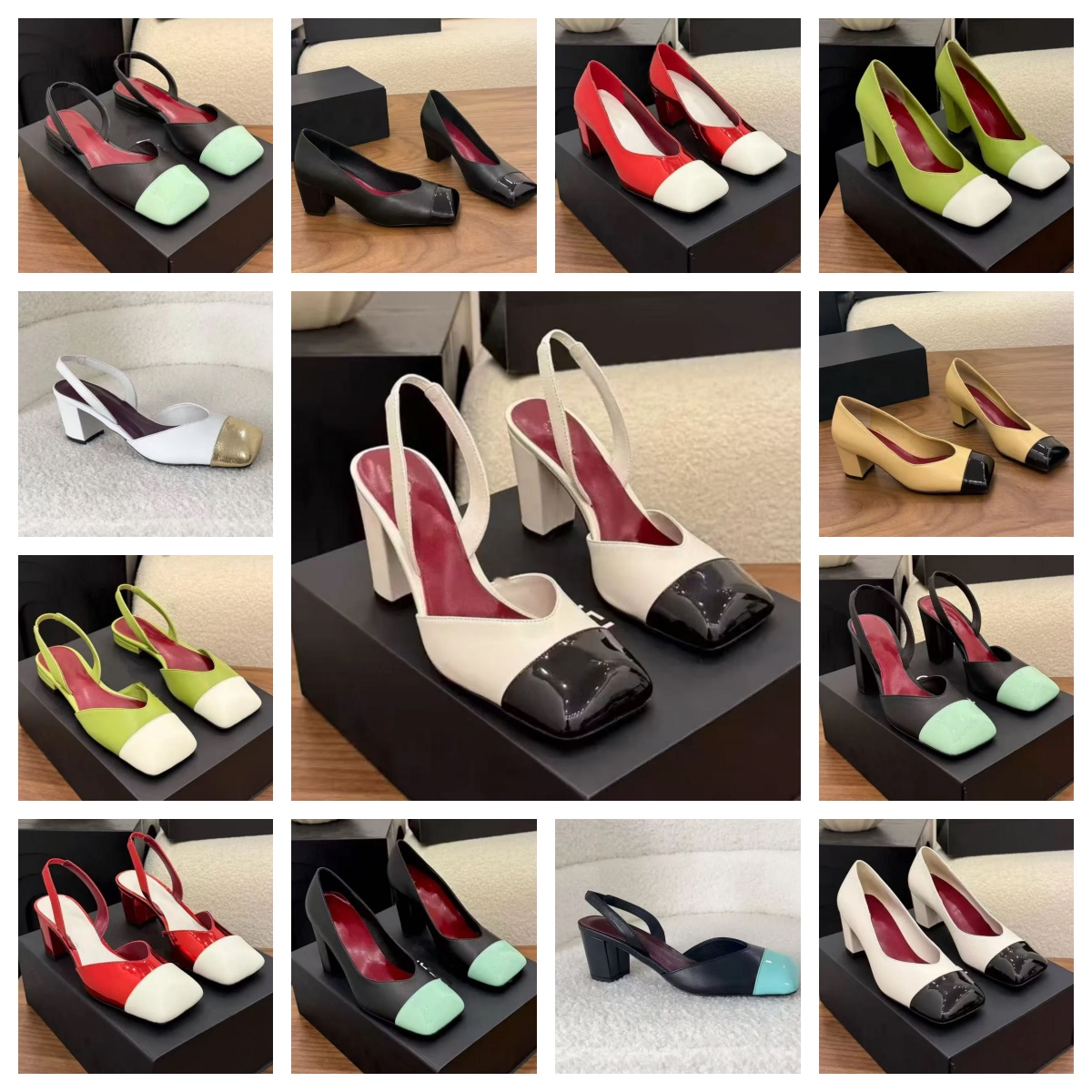 tacchi con plateau sandali di lusso da donna firmati tacco a gattino designer bianco Tacco grosso Punta squadrata Pelle verniciata Gomma Funzioni co