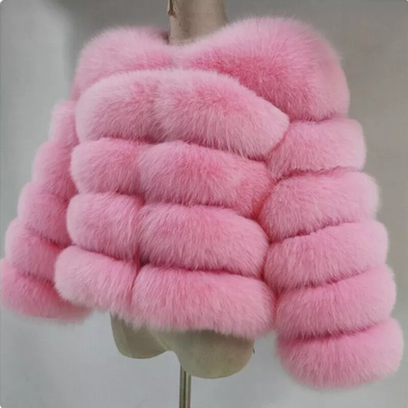 Winter Women Thick Warm Pink Fur Coat Fashion Faux Fox Fur Coat Female Beautiful Coat Sleeve Artificial Fur Jacket