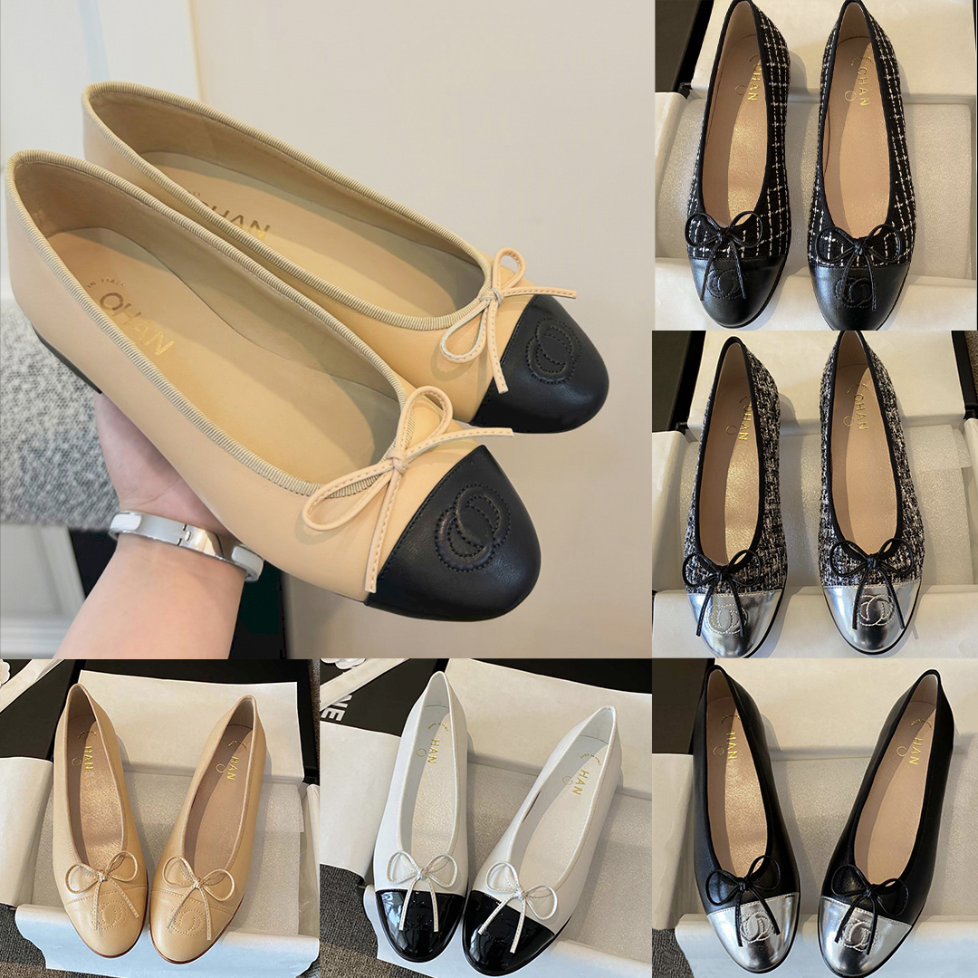 Ballet flat designer shoes ladies stitching bow decorated round toe soft soles daily office commuting shoes genuine leather spliced flat footwear