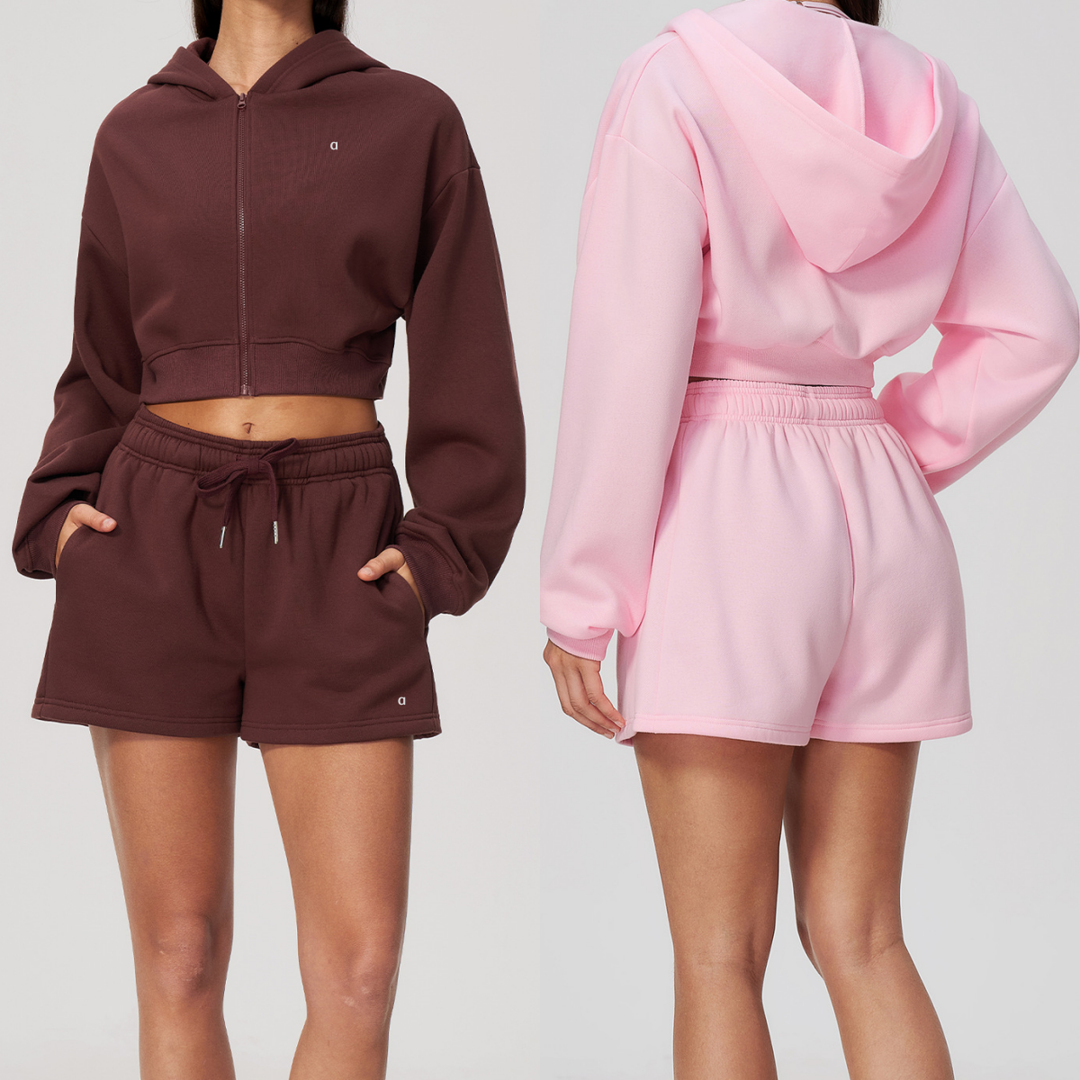A2922 3D argent femmes court sweat à capuche taille haute élastique pantalons de survêtement pour décontracté en plein air course Yoga ensemble v