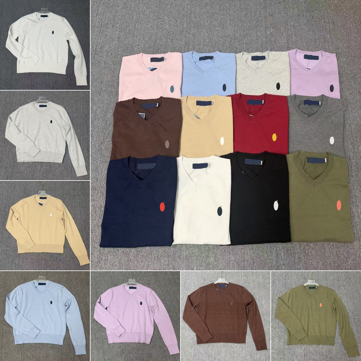Designer women's sweater sweater V-neck autumn new arrival lazy style horse embroidery cotton simple and versatile elegant v-neck long-sleeved