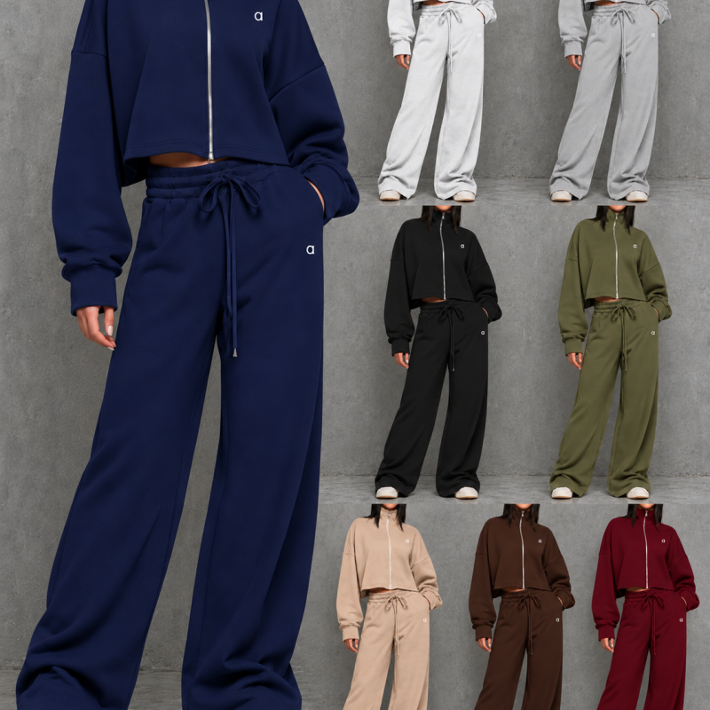 Women Yoga Sets Jacket Quarter Zip Cropped Sweatshirts Hoodie Long Sweatpants Tracksuit Sweater Sports Tops Jogger Sportswear Clothes Two Piece Sets