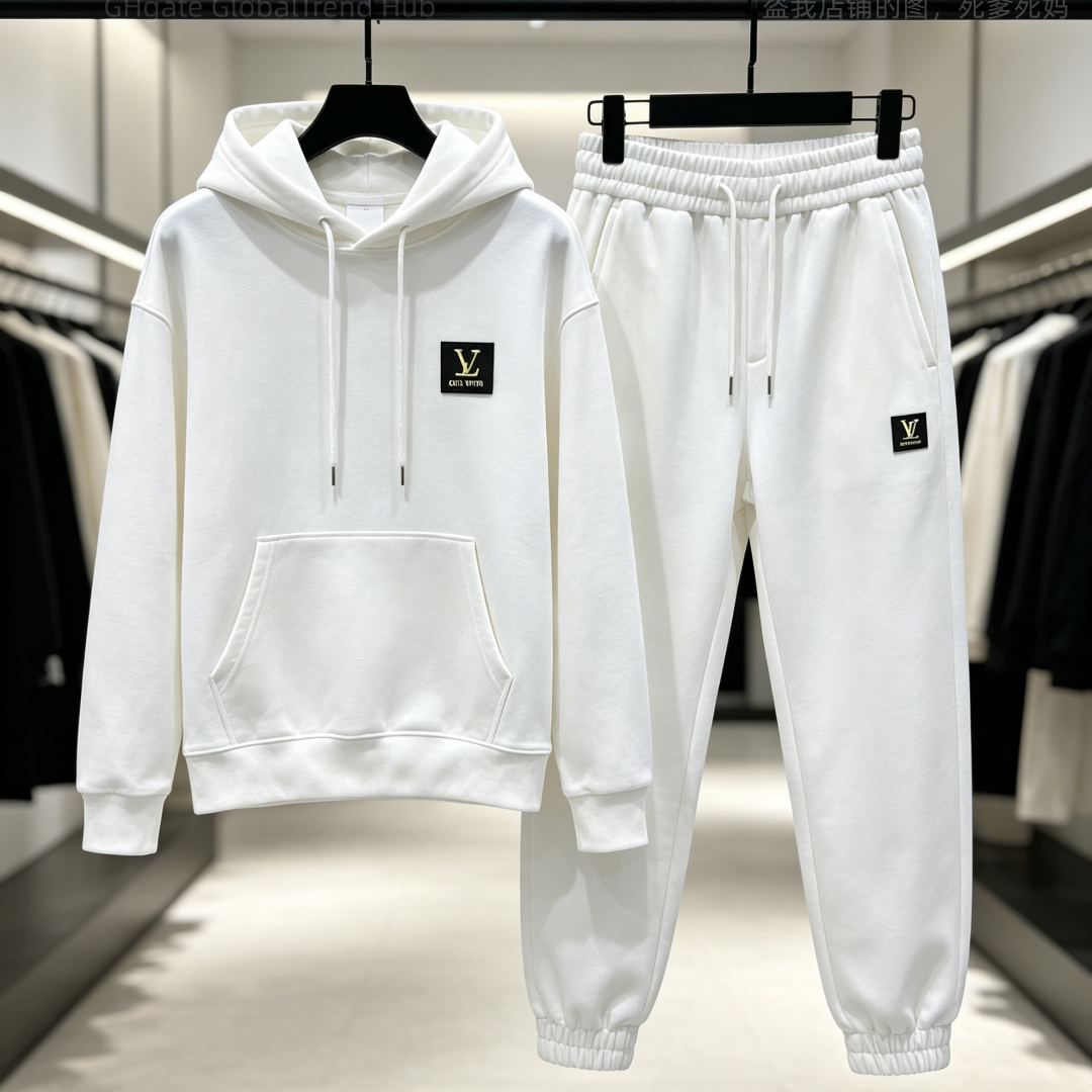 Mens High Quality Fall Hoodie Jogger Set, Fashion Square Badge Design, Thick Soft Fabric, Multi Color Options, Hip-hop Street Holiday Daily Casual S