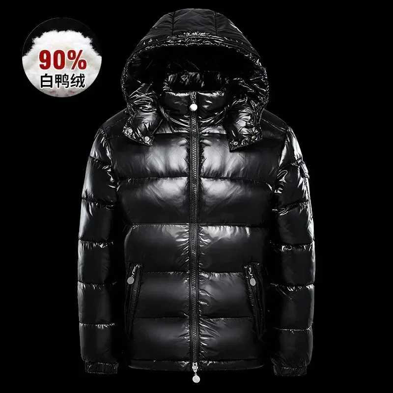 Men's Down Parkas Winter New Glossy Down Jacket Men's and Women's Puffer Jacket Hooded Plus Size Coats Thickened Warm Down Coat Goose