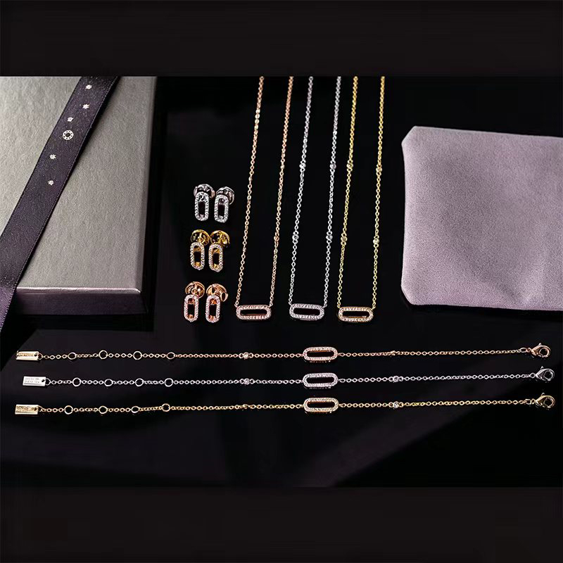 Marque pendentif coulissant Bracelet collier boucle d'oreille ensemble de haute qualité Bracelet de créateur en or 18 carats diamant bijoux de lu