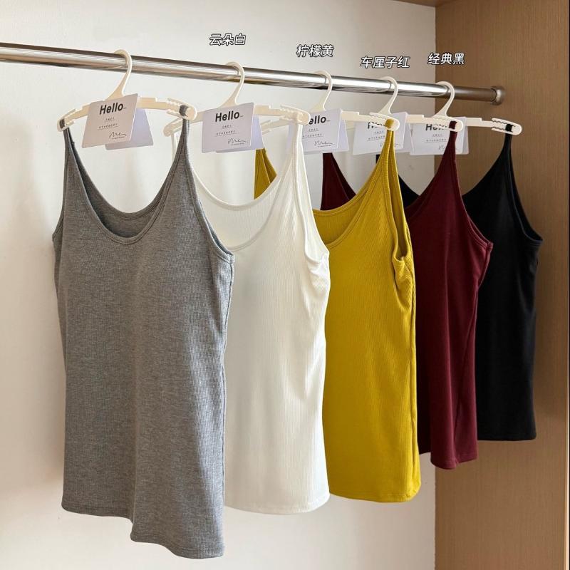 High-quality camisole vest with built-in bra pads, sexy open-back slim-fit women's solid color summer undershirt