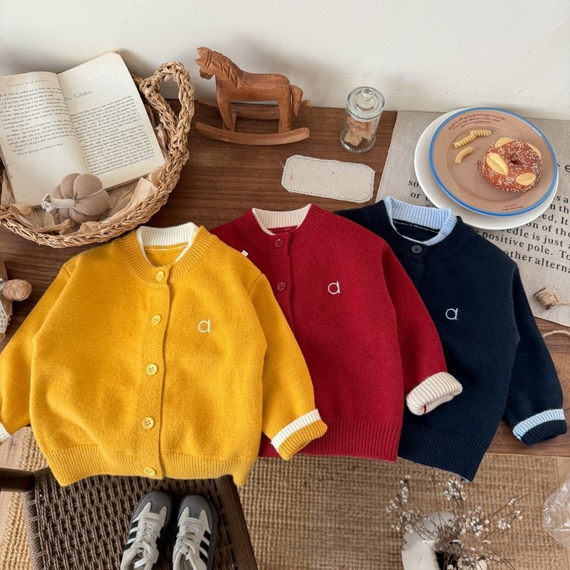Cardigans en tricot brodé pour enfants, veste pull à col rond de Style coréen pour garçons et filles, nouvelle collection automne-hiver A3121