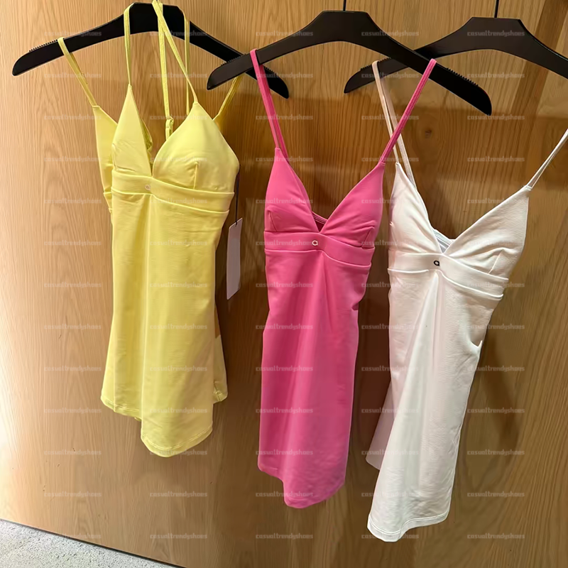 Yoga Dress V Neck Sleeveless Sports Dress Naked Feeling Pocket Anti Exposure Quick Dry Breathable Fitness Tennis Skirt Summer Dress Badminton Golf F