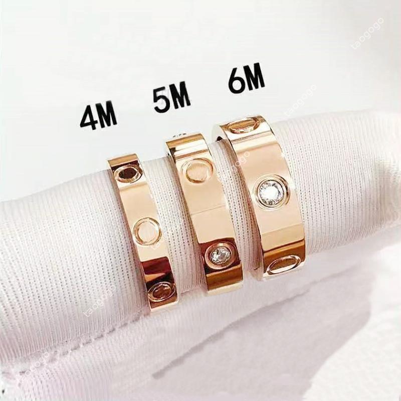 Luxury Designer Classic Titanium Steel Screw Band Ring 4mm 5mm 6mm Width Rose Gold Plated Zircon Inlaid Unisex Couple Ring Luxury Jewelry Gift