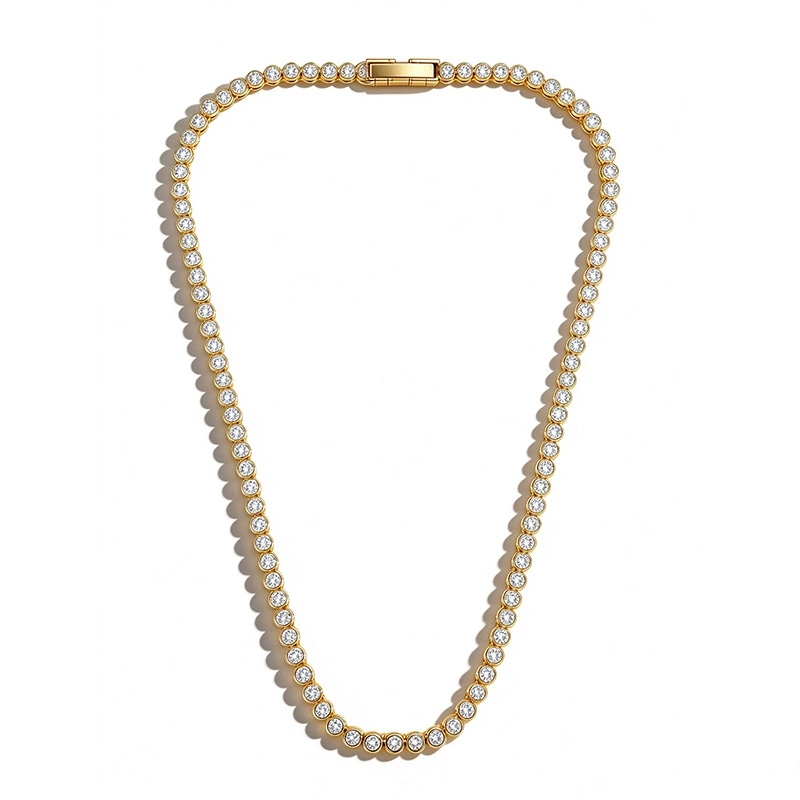 18K Plated Platinum With 3mm Zircon Tennis Necklace for Women's Neckchain with Belt Buckle European And American Style Fashionable And Popular