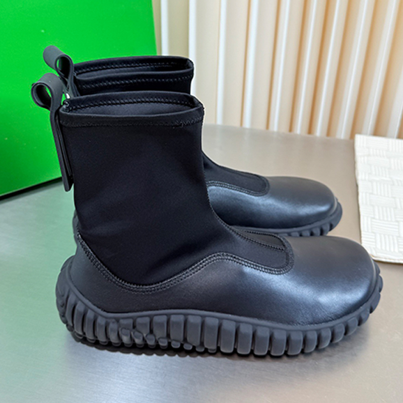 Womens Tide Sneaker Designer Technical Fabric Soft Nappa Leather Splicing Slip On Ankle Boots Elegant Rubber Back Loop Detail High Top Sneakers Rubb