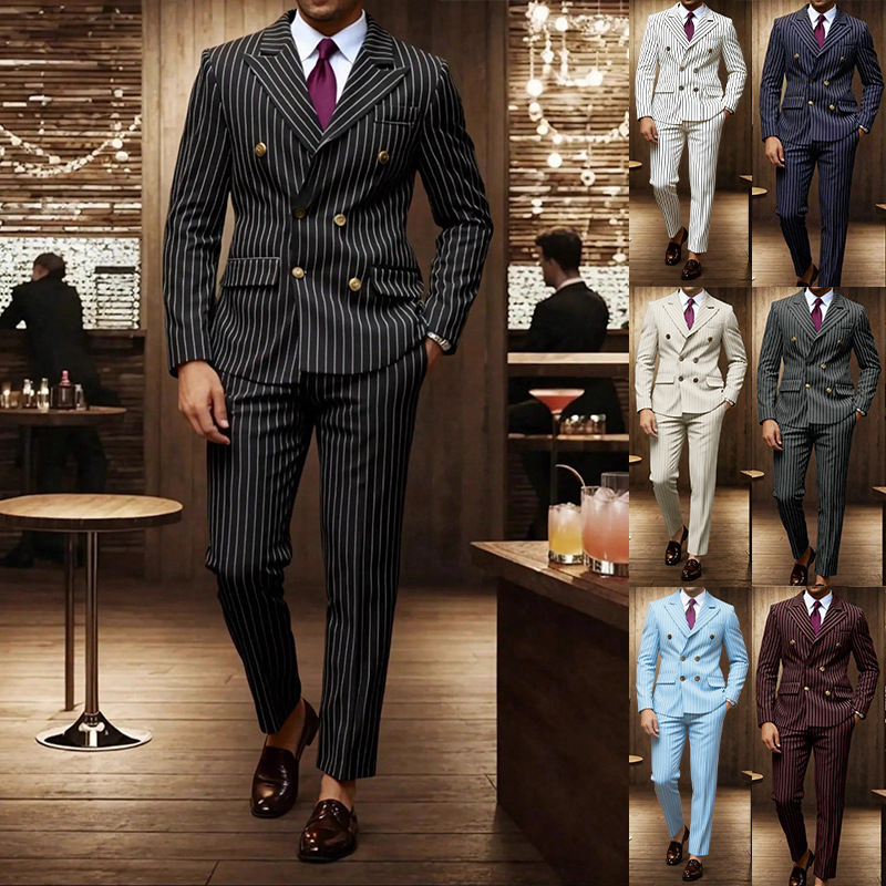 Mens Suits Blazers Man Casual Suit Blazer Autumn Turndown Collar Jacket Men Business Striped Print Coat Fashion Single Breasted Button Outerwears 23